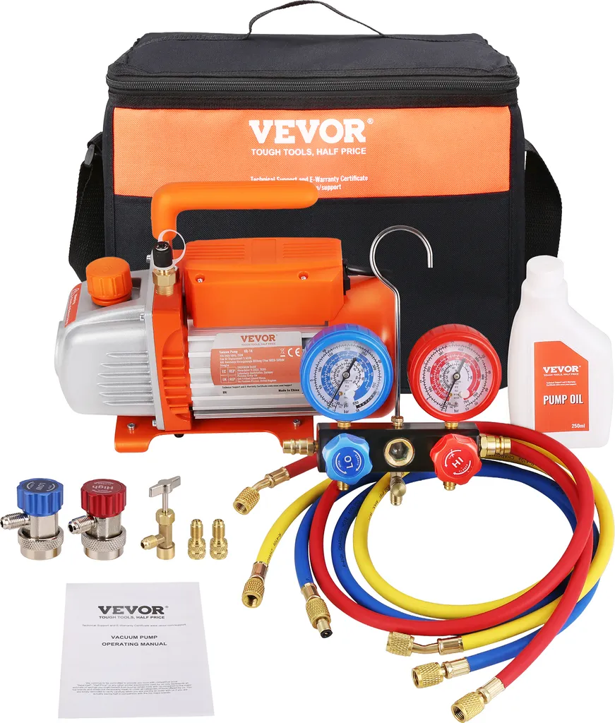 VEVOR Pompa per vuoto 100L/min Pompa per vuoto a 1 stadio Unità per vuoto Set di manometri per sistemi di condizionamento dell'aria Sistemi di raffreddamento per autoveicoli