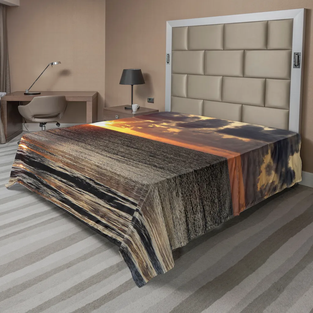 Drap de lit doux et confortable motif paysage océan calme, gris et bleu