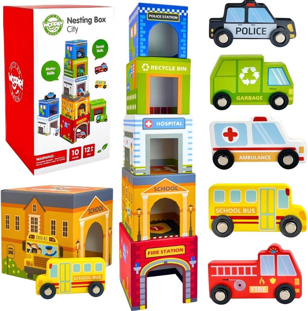 WOOPIE GREEN Układanka Kostki Miasto Pojazdy w Pudełkach + Zdjęcie produktu 