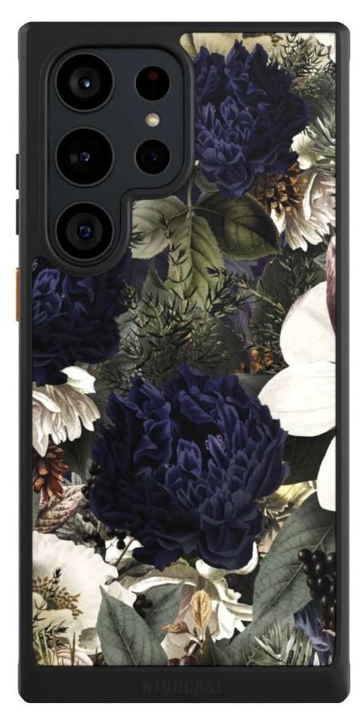 NIVOCASE Hülle für Samsung Galaxy S23 Ultra Handyhülle NIVOcore Case Schwarz Blumen Utart Vintage