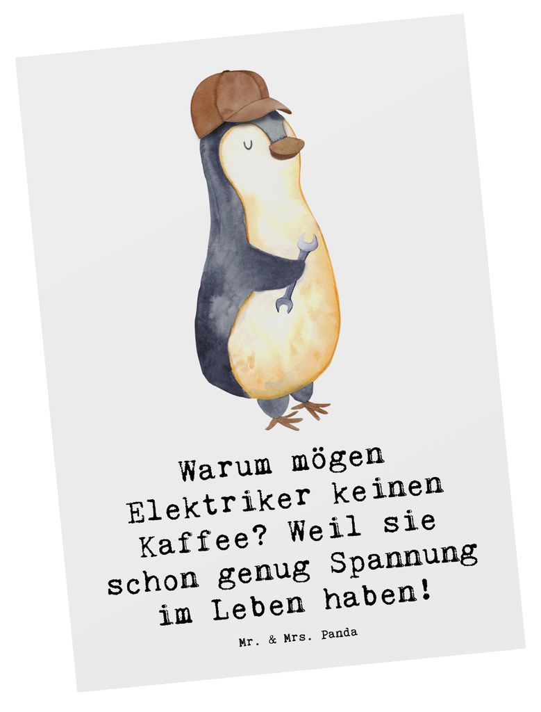 Mr. & Mrs. Panda Grußkarte Elektriker Witz - Weiß - Geschenk, bildkarte, Kunstkarten, Ansichtskarte, Geschenke, Alltag, Postkarte, Kaffee, Spannu...