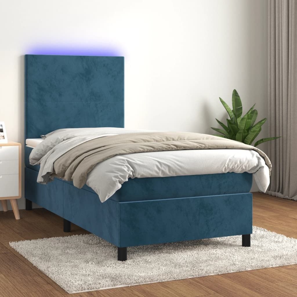 "Rabatt" Boxspringbett mit Matratze - 2 Personen - Strapazierfähiger Stoff - & LED Dunkelblau 90x190 cm Samt - Klassische Betten CC6223