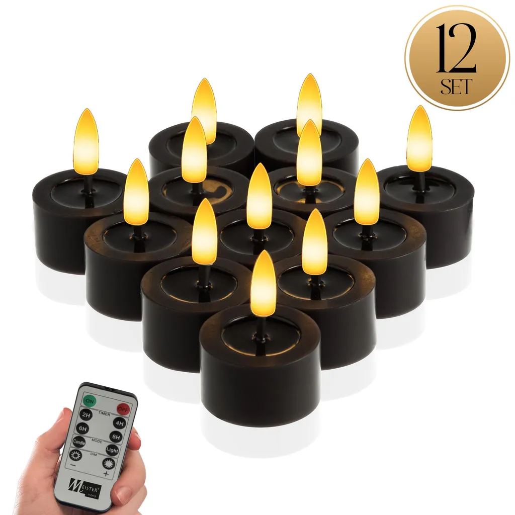Candela LED In Vera Cera 3D Flame Rustic - Effetto Fiamma Tremolante Con Timer - Altezza 10 Cm, Diametro 7,5 Cm - Colore Nero
