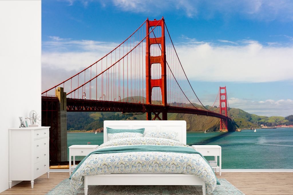 MuchoWow Fototapete für Wohnzimmer oder Schlafzimmer Wandtapete Vinyl Motivtapete Blick auf die Golden Gate Bridge in Kalifornien - 330x220 cm -...