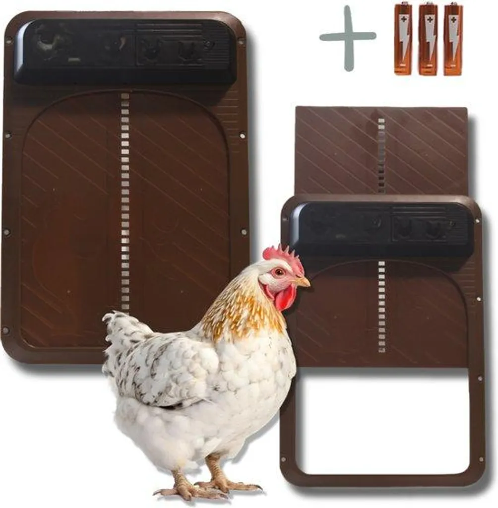 Porte automatique pour poulailler marron avec piles incluses - Modèle P20