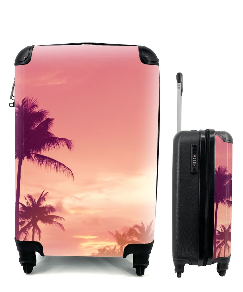 MuchoWow Koffer Handgepäck Trolley Rollkoffer Kleine Reisekoffer mit 4 Rollen - Himmel - Palme - Abend - Natur - Tropisch - Cabin Size < 55x40x2...