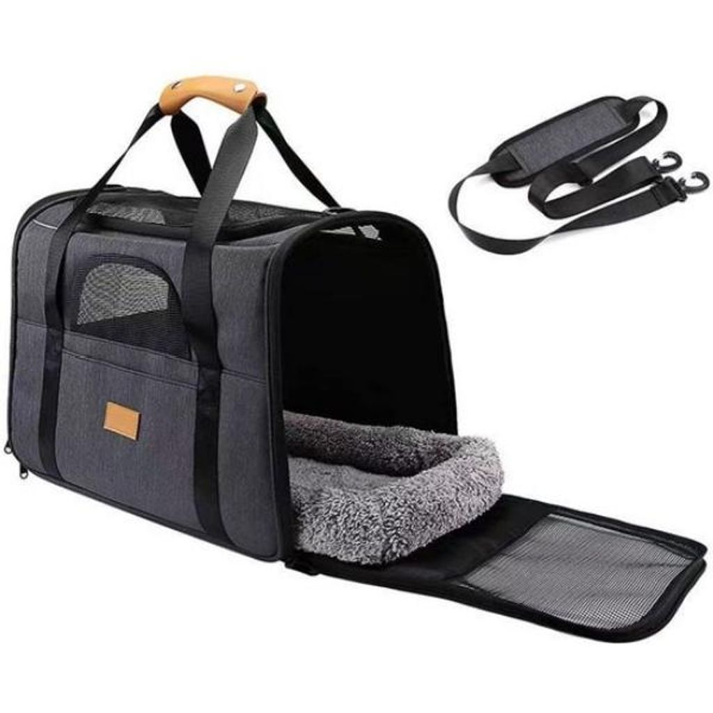 Haustiertasche für Katzen & Hunde – faltbare Cat Carrier mit Top-Öffnung – atmungsaktives Netz, abnehmbare Matte, Schultergurt & Napf – Tra...