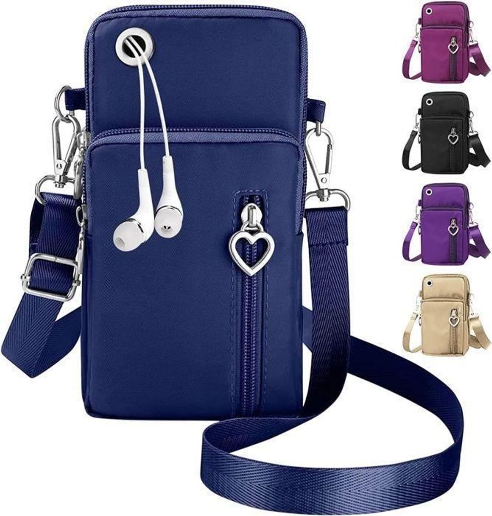 Schultertasche – OXFORD – Kleine Damen-Handytasche – Oxford-Gewebe – Kopfhöreranschluss – Dunkelblau