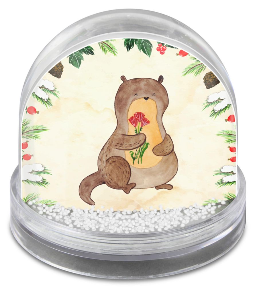 Mr. & Mrs. Panda Schneekugel Otter Blumenstrauß - Naturpapier - Geschenk, Süß, Achtsamkeit, Weihnachts, Weihnachten, Dekokugel, Positiv, Selbstl...
