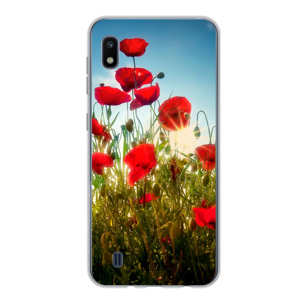MuchoWow Handyhülle Schutzhülle Hülle für Samsung Galaxy A10 Mohnblumen - Toskana - Sonne - Rot - Blau Silikon Softcase Handy Hülle - Schutz...
