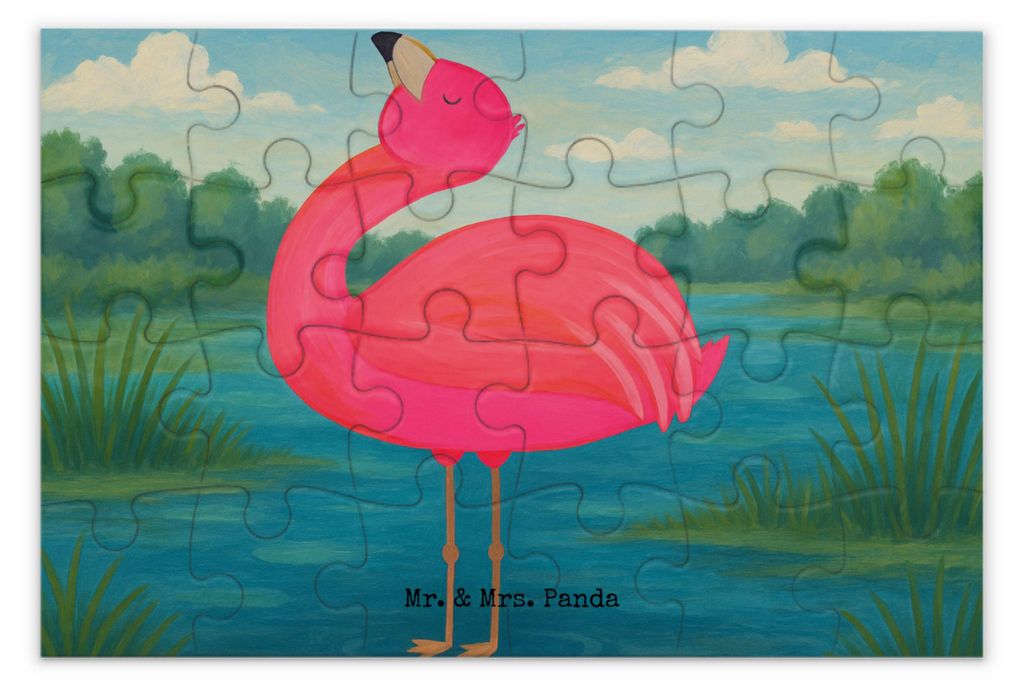 Mr. & Mrs. Panda Puzzle Flamingo Stolz Design 24 Teile - Weiß - Geschenk, glücklich, Tochter, 2000, Freundin, 500, Mama, 1500, Puzzlespiel, 1000