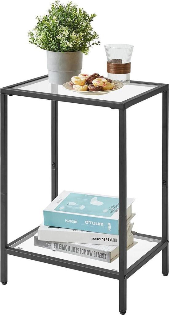 Bijzettafel, vierkant, zwart, glas en metaal, geschikt voor Productafbeelding 