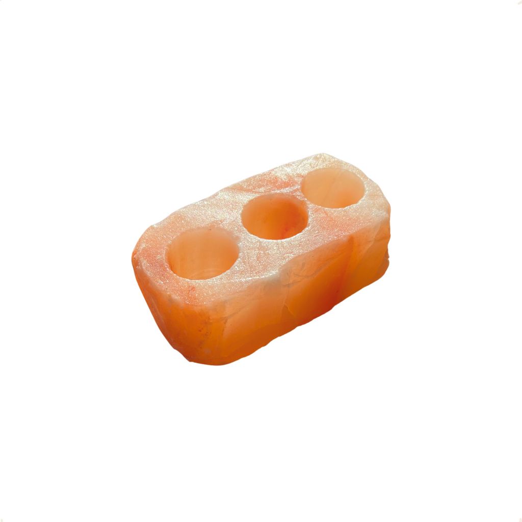 Orakl - Teelichthalter Lumina Orange - für 3 Teelichter - Kerzenständer - 100% echtes Salz - Kerzenhalter - Windlichter - Laternen