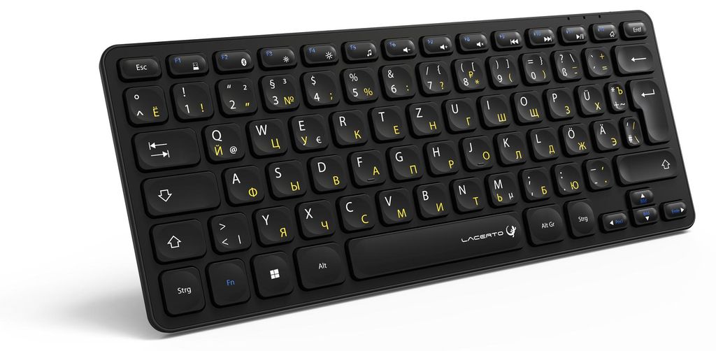 Kabellose deutsch-russische Bluetooth Tastatur im schwarzen Slim-Design