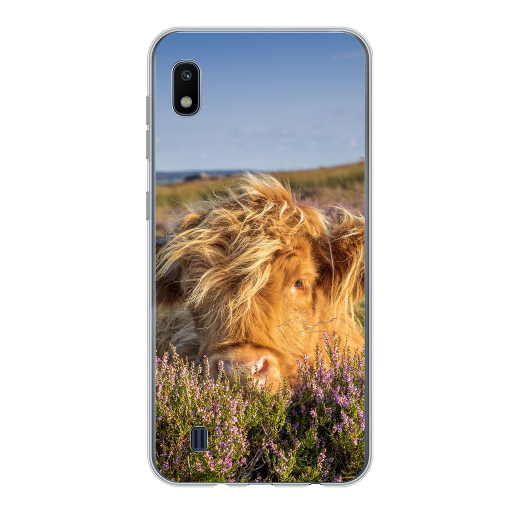 MuchoWow Handyhülle Schutzhülle Hülle für Samsung Galaxy A10 Schottische Highlander - Heide - Gras - Tiere Silikon Softcase Handy Hülle - Sc...
