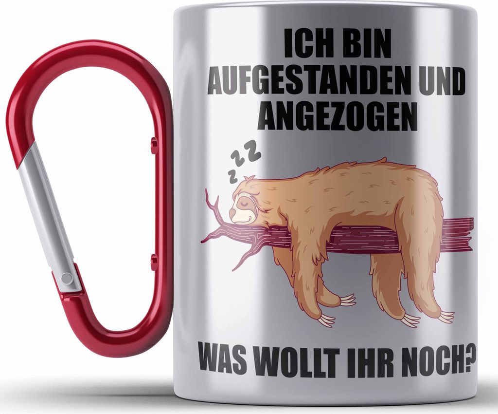 Trendation - Fauler Kollege Geschenk Arbeitskollege Lustige Edelstahl Tasse Karabiner mit Sprüchen Kollegin (Rot)