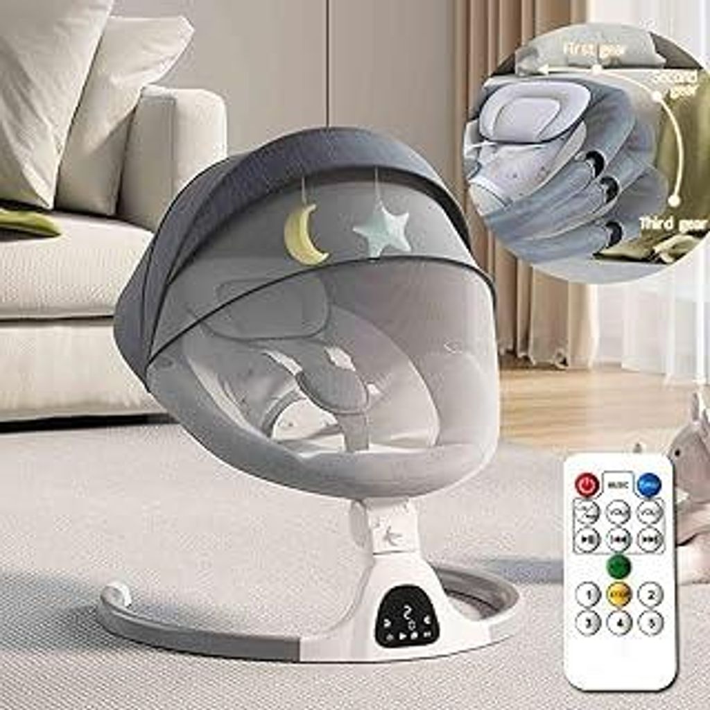 Adjustable Height Baby Swings Bluetooth, 5 Geschwindigkeit Musik-Lautsprecher mit 12 voreingestellten Schlaflieder, Fernbedienung Indoor-Baby-Wippe...