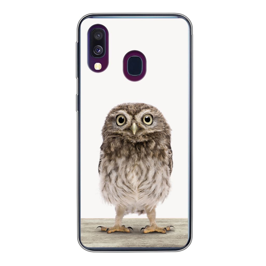 MuchoWow Handyhülle Schutzhülle Hülle für Samsung Galaxy A40 Eule - Braun - Eulenküken - Kinder - Jungen - Mädchen Silikon Softcase Handy H...