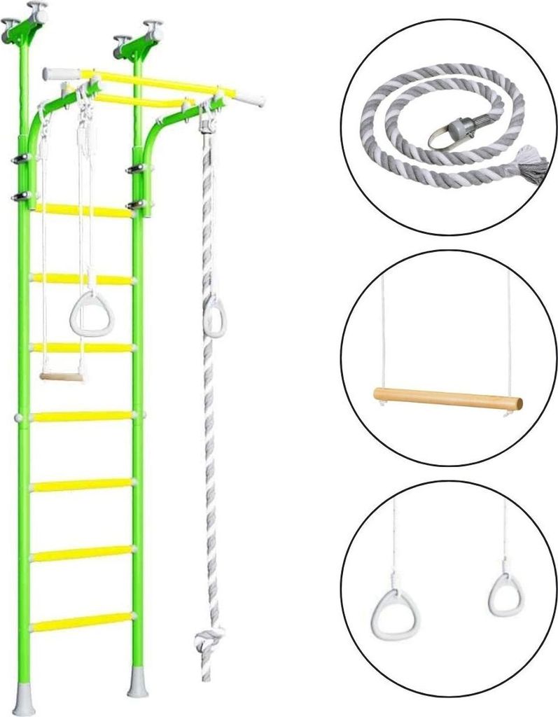 Wallbarz Family 4D Sprossenwand Kletterwand Turnwand Klettergerüst Turngeräte Kinder indoor mit Deckenmontage in Grün