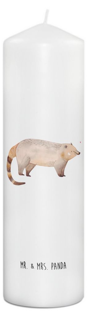 Mr. & Mrs. Panda Kerze Nasenbär 29 x 8 cm XL - Weiß - Geschenk, Zylinderkerze, Nasenbären, Stumpenkerze, Rüsselbär, Blockkerze, Erinnerungslic...