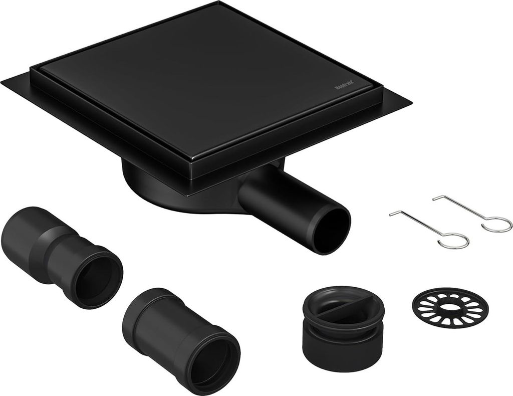 Edles Duschablauf-Set, 15x15cm, schwarz, rostfrei