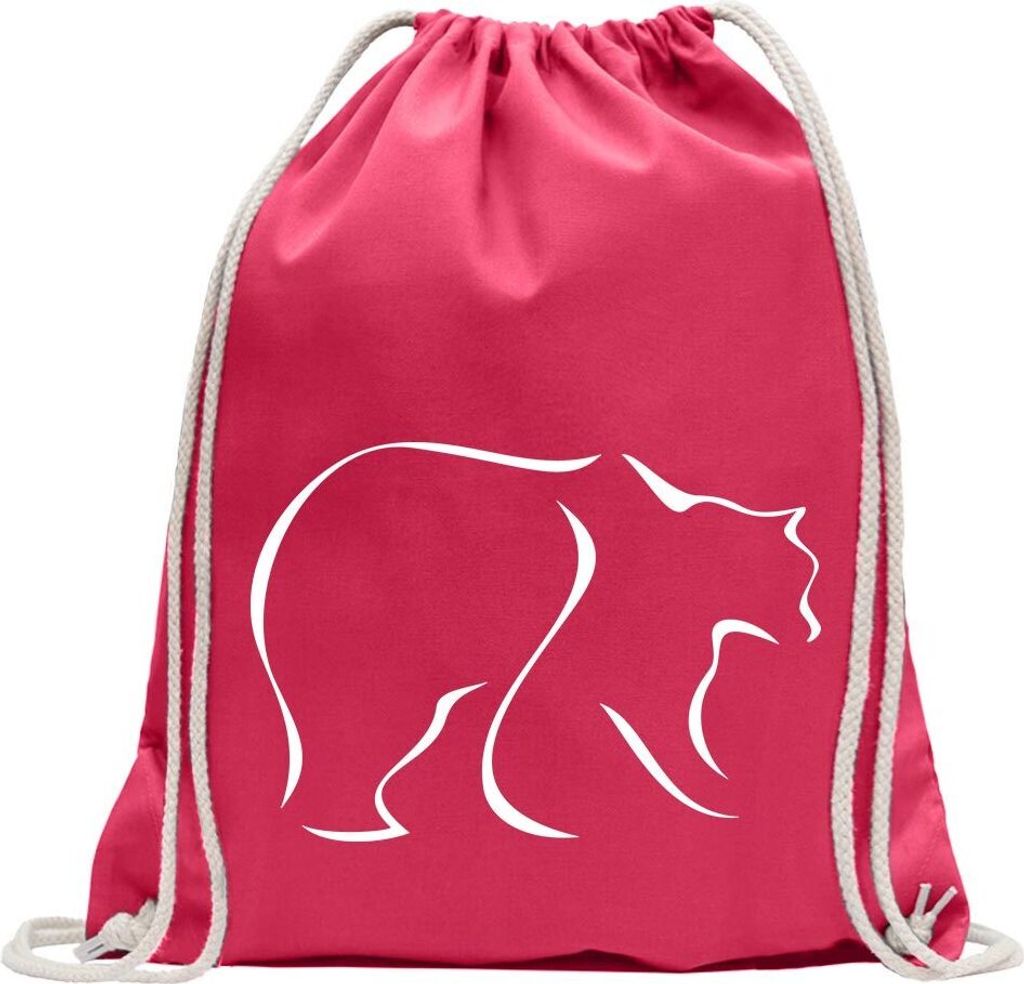 Kiwistar - Turnbeutel - pink - Bär - Fun Rucksack Sport Beutel Gymsack Baumwolle mit Ziehgurt