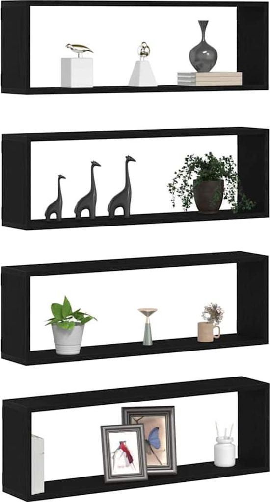 Wandregale mit Regal 4 pcs Schwarz Eichen-Optik 80 x 15 x 26 cm