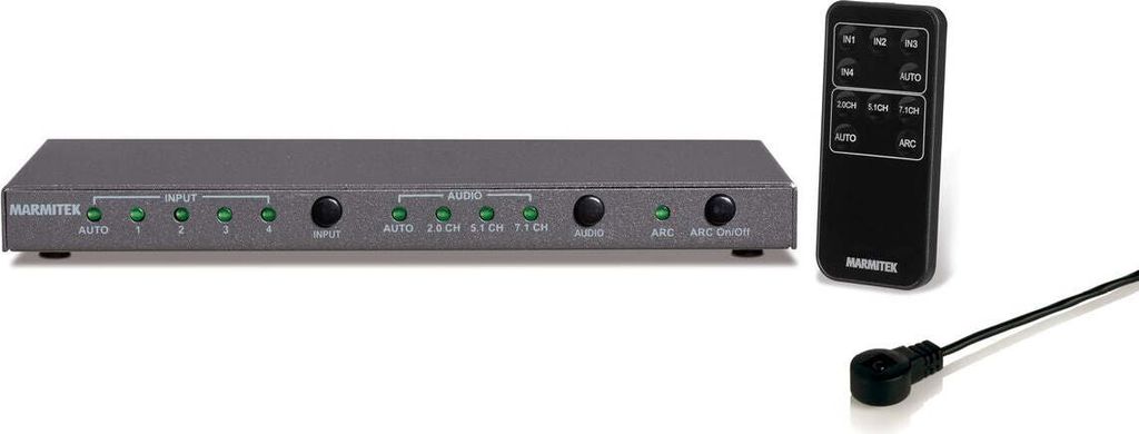 HDMI Switch mit Audio Extractor - Marmitek Connect 621 UHD 2.0 - HDMI 2.0 - 4K60 - HDR - ARC - Digitaler und Analoger Audioausgang - 4 ein/1 aus - ...