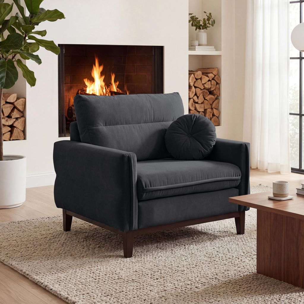 BEAUTYSOFA | Klassische Sessel BELLANO - Gepolsterter Sessel Loungesessel mit Armlehnen - Veloursstoff in Dunkelgrau mit schwarzen Holzbeinen