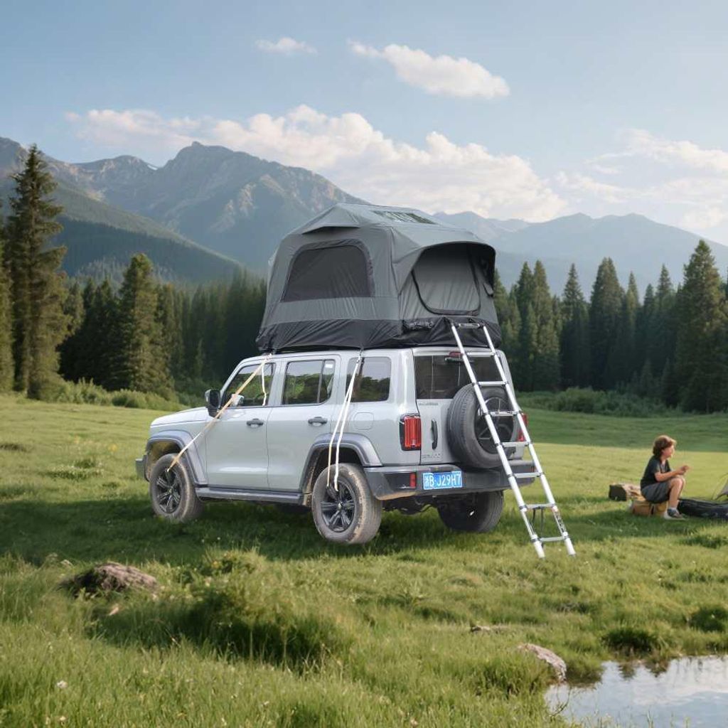 Aufblasbares Campingzelt Dachzelt Grau Schwarz mit Handpumpe Outdoor Zelt Wasserfest