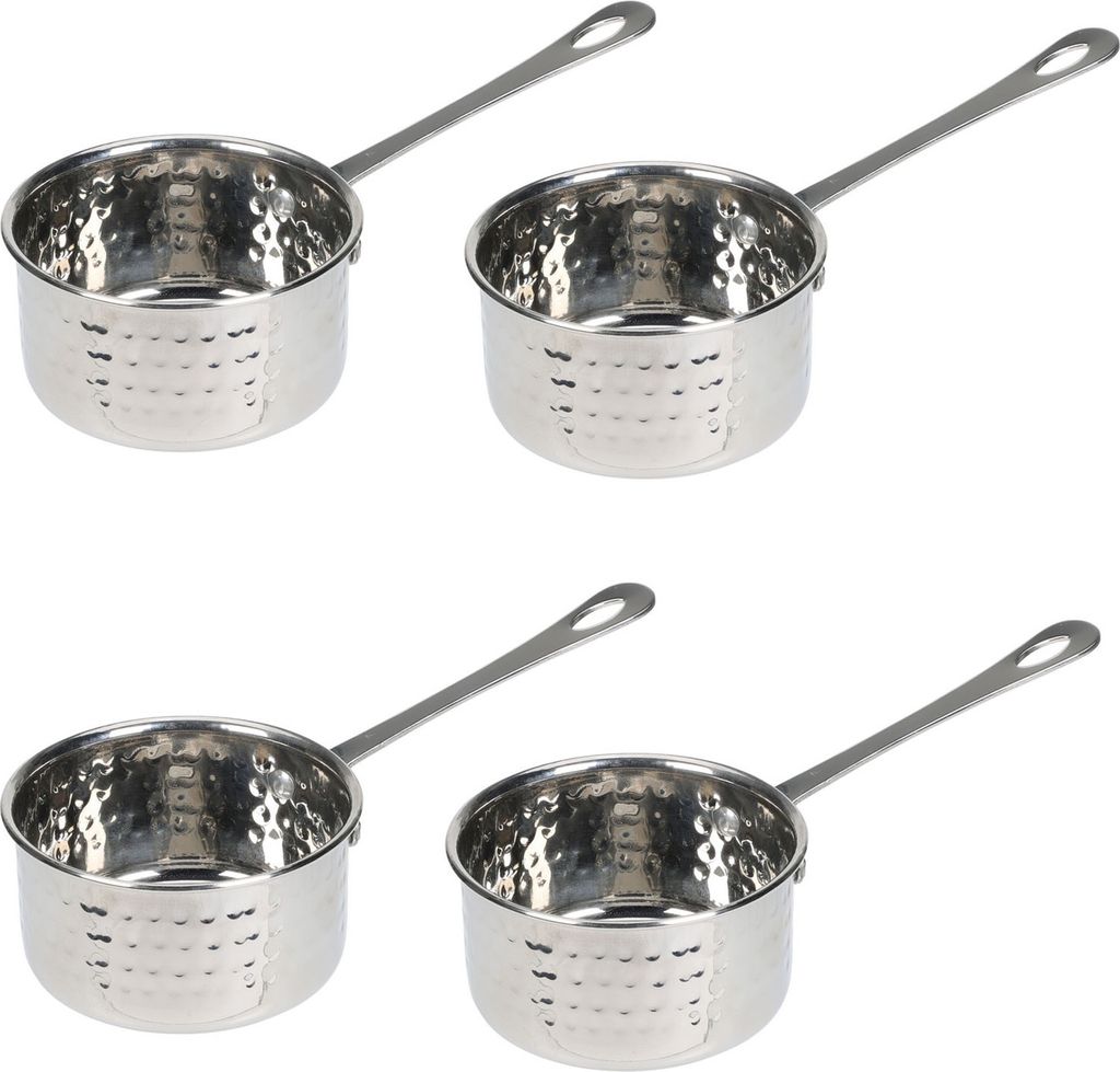4x Edelstahl Soßentopf mit Stiel ø 10 cm Fassungsvermögen 300 ml Stieltopf Stielkasserolle Serviertopf Sossentopf