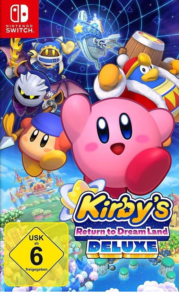 The cover art for the Nintendo Switch game Kirby's Return to Dream Land Deluxe.