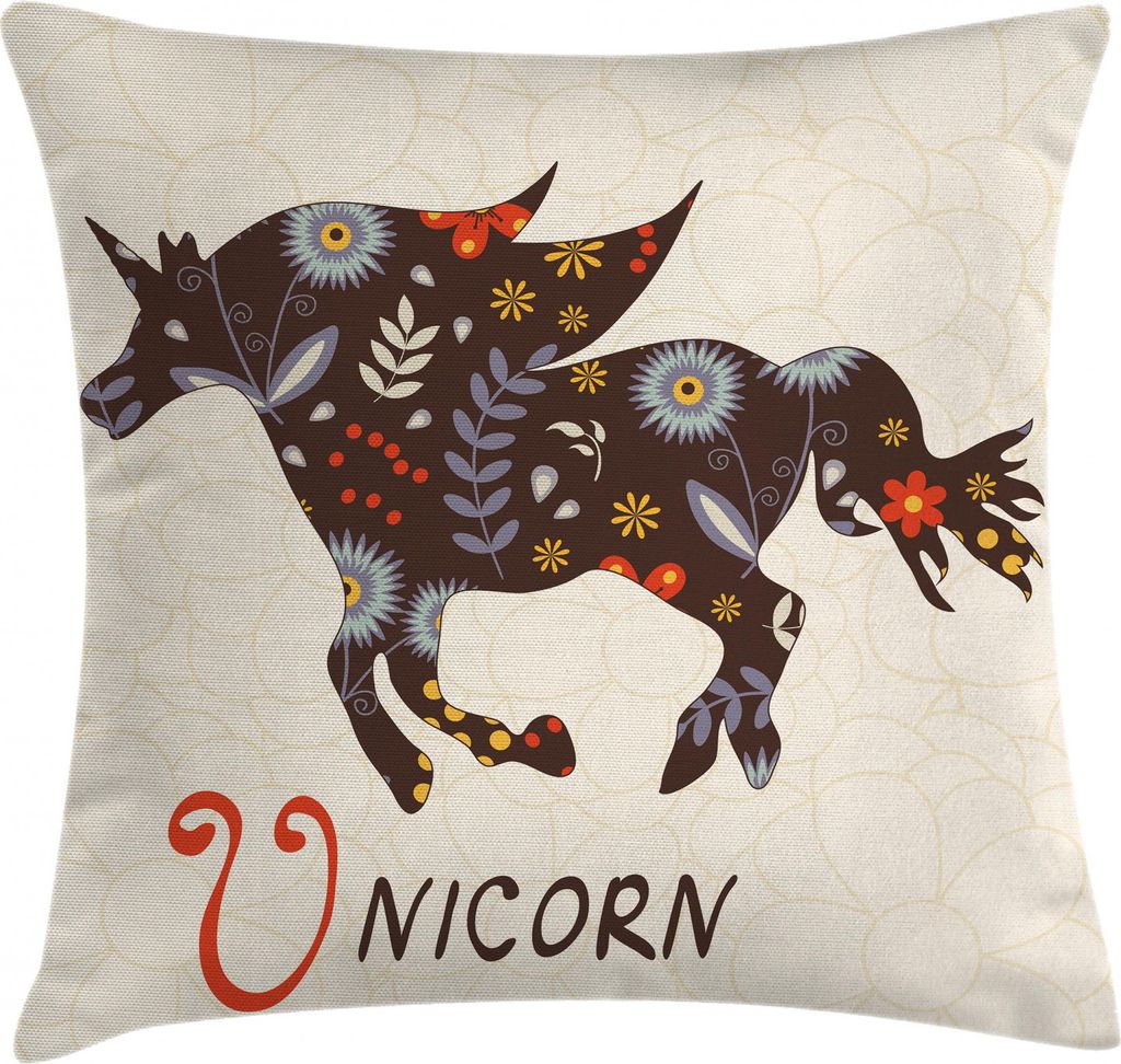 ABAKUHAUS Einhorn Kissenbezug, Floral Boho Vintage, Waschbar mit Reißverschluss Kissenhülle mit Farbfesten Klaren Farben Beidseitiger Druck, 40 x...