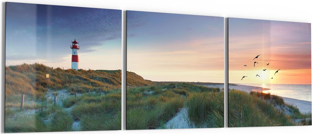 DEQORI Glasbild Echtglas 3x50x50 cm 'Küstenpanorama' Wandbilder XXL groß