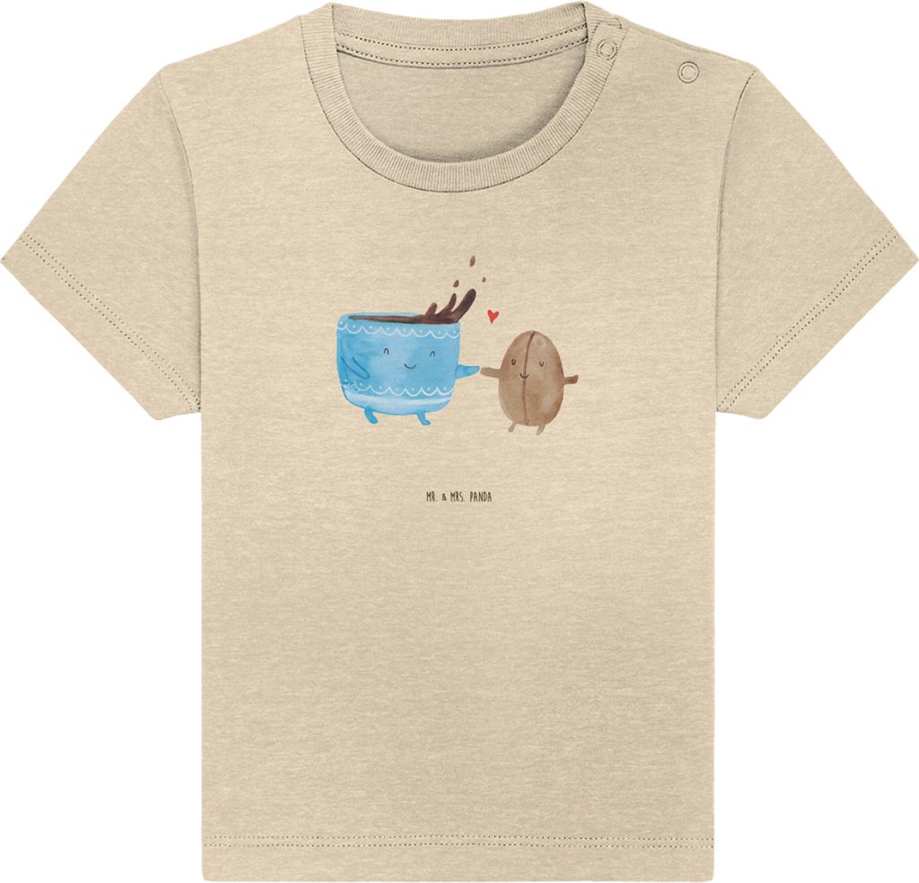 Mr. & Mrs. Panda Babyshirt Kaffee Bohne 0. - 6. Monat - Natural Raw - Geschenk, Baby Baumwollshirt, Kinder Top, Genuss, Kaffeebohne, Zufriedenheit,...