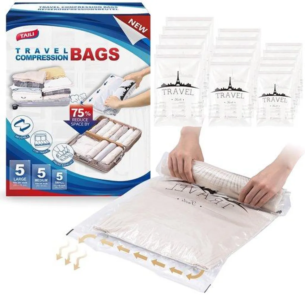 Lot de 10 sacs sous vide avec pompe électrique et manuelle multi-tailles