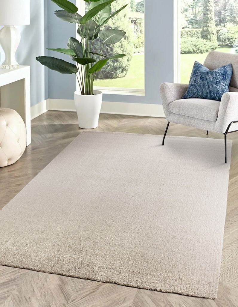Waschbarer Teppich Kurzflor für Wohnzimmer, Esszimmer, Schlafzimmer, faltbar, SOFT, Beige 240x340cm