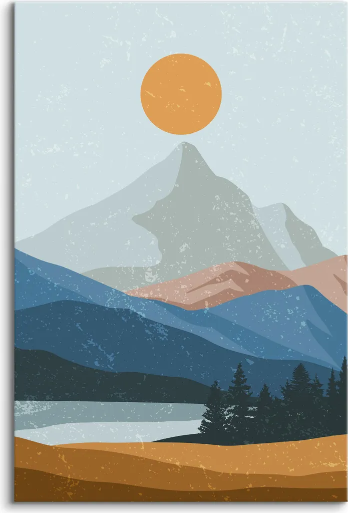 Quadro Boho Montagna e Sole 80x120cm - Stampa su Tela per Sala da Pranzo - 2