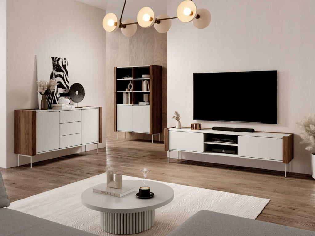 Wohnzimmer-Set Wrap Nussbaum Warmia / Kaschmir