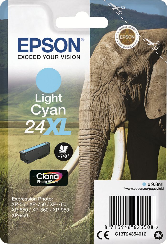 Epson Elephant Singlepack Light Cyan 24XL Claria Photo HD Produktbild 