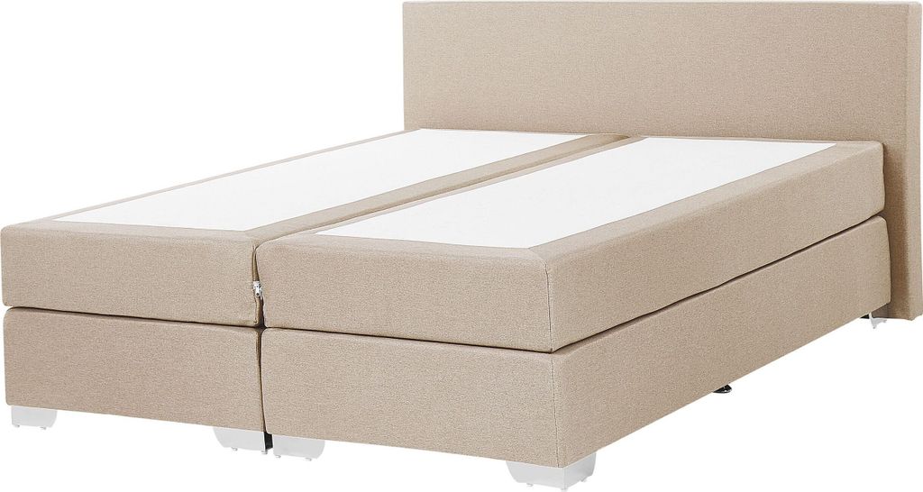 BELIANI Łóżko kontynentalne beżowe tapicerowane 160 x 200 Zdjęcie produktu 