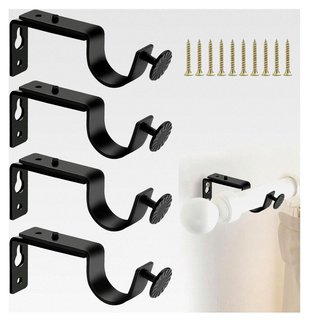 4 Stück Gardinenstangenhalter für 25-28 mm Metall Verstellbare Wandhalterung für Gardinenstangen, Vorhangstangen mit Schrauben für Schlafzimmer...
