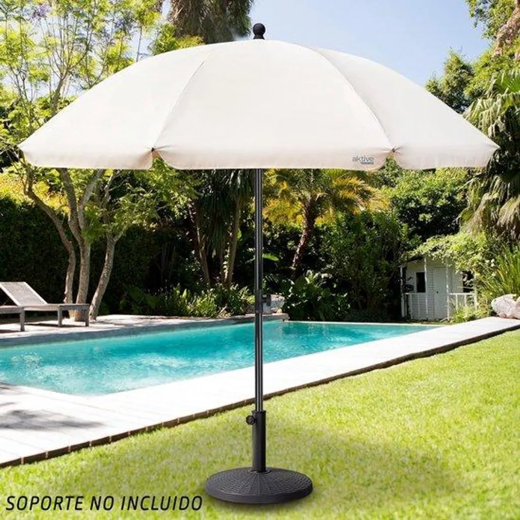 Parasol Anti-UV 50 Beige Ø 2,4m : Hauteur Ajustable et Toile Renforcée