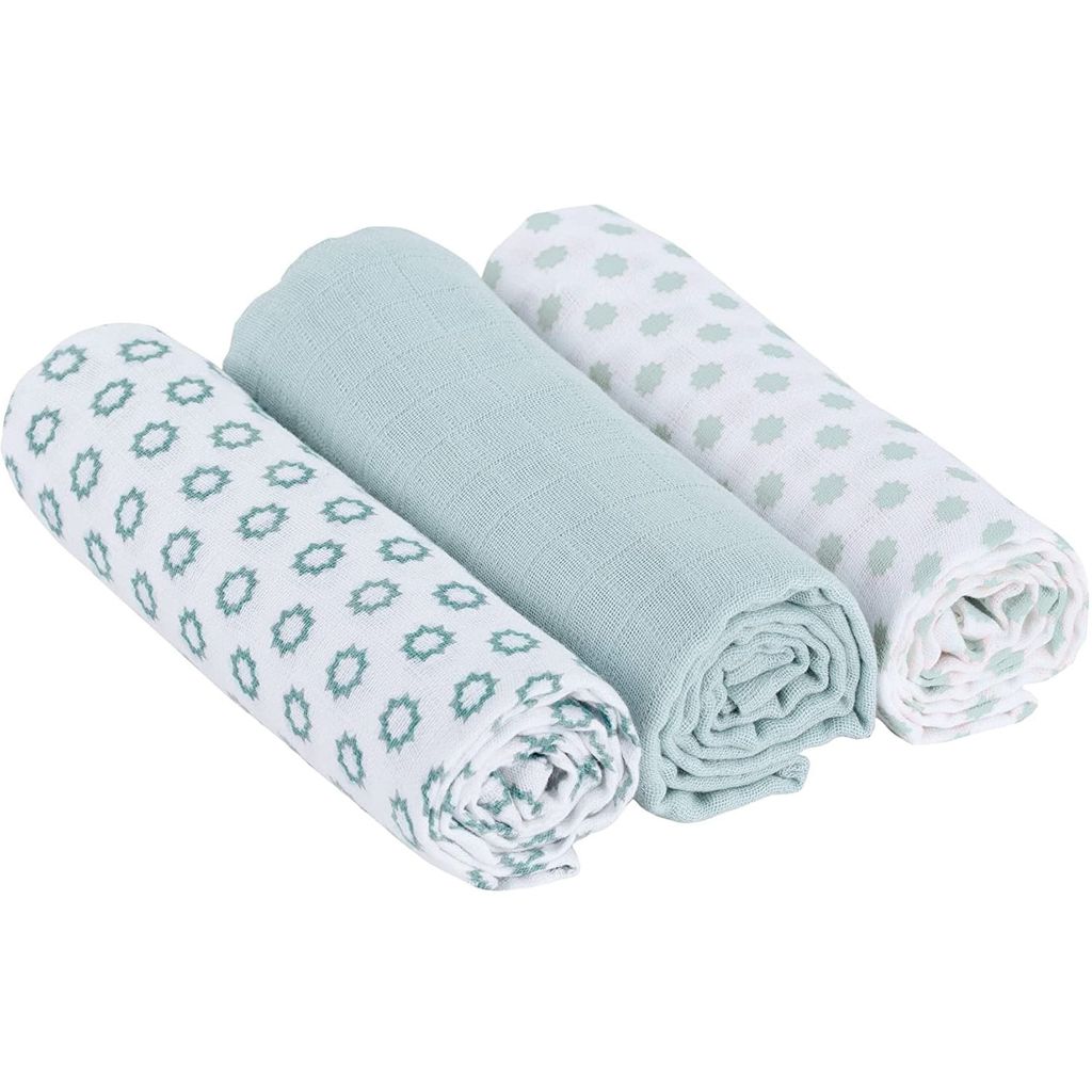 Musselin Wickeldecke Little Chums Stars mint 85x85 cm 3 stk. / Lassig