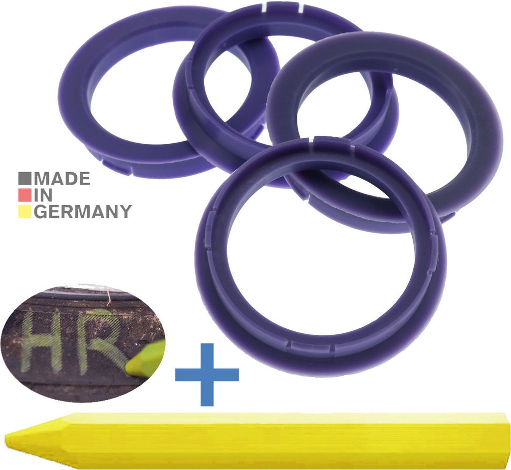 4X Zentrierringe 72,5 x 60,1 mm Lila Felgen Ringe + 1x Reifen Kreide Fett Stift