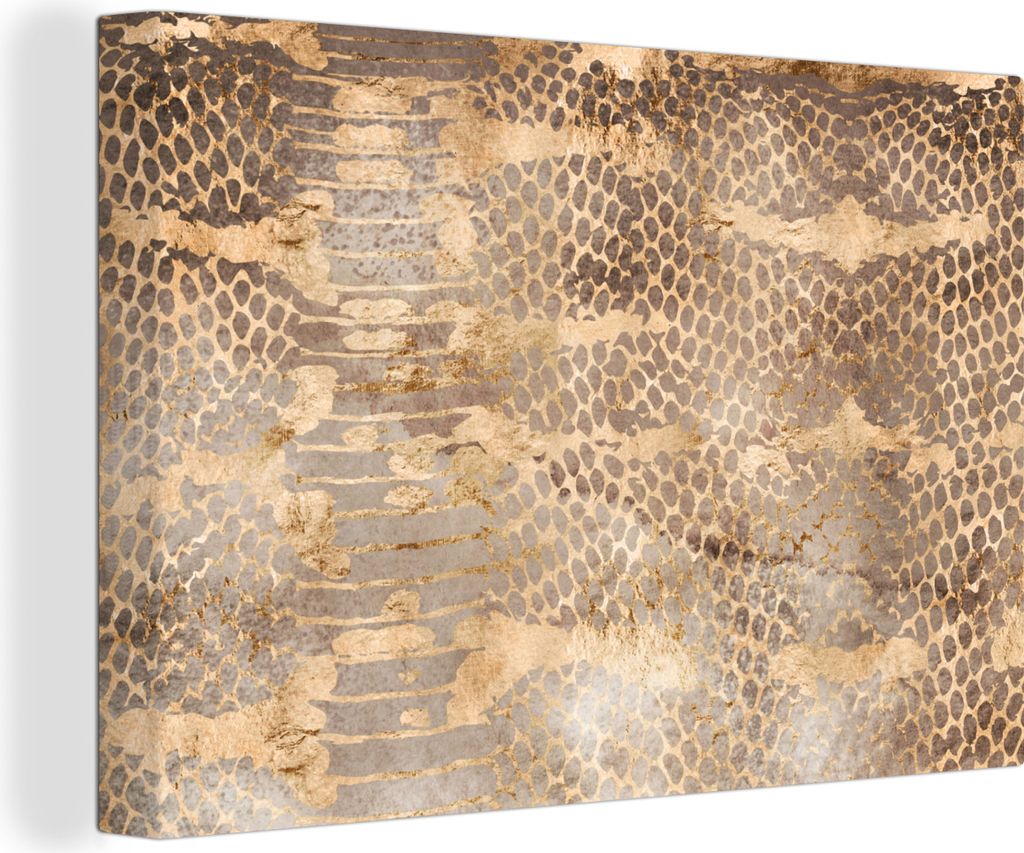 OneMillionCanvasses - Leinwandbilder - 140x90 cm, Tiermuster - Gold - Schlange, Wandbilder Kunstdruck Wanddekoration