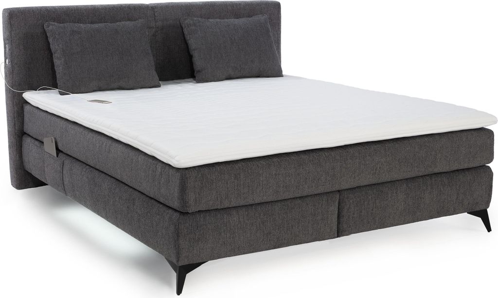 Boxspringbett 180x200 cm H3 Federkernmatratzen Bonell Topper in Chenille Dunkelgrau / 20046