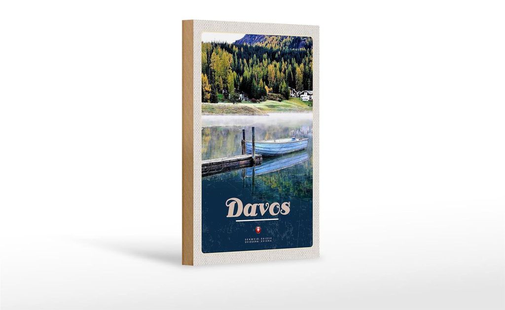 Holzschild Reise 12x18 cm Davos Schweiz See Wanderung Urlaub