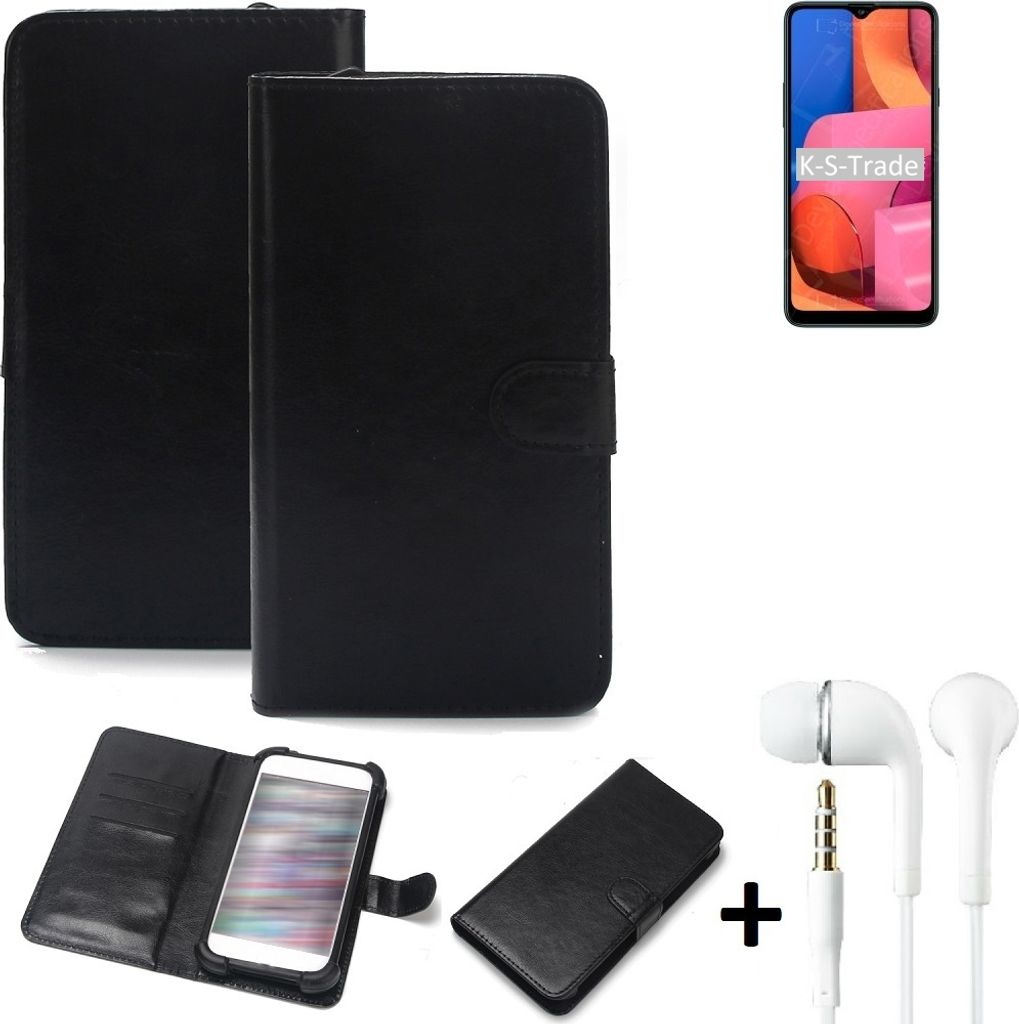 K-S-Trade Wallet Case Handyhülle kompatibel mit Samsung Galaxy A20s Schutzhülle Flip cover Flipstyle Tasche Hülle Flipcover Slim Bumper schwarz +
