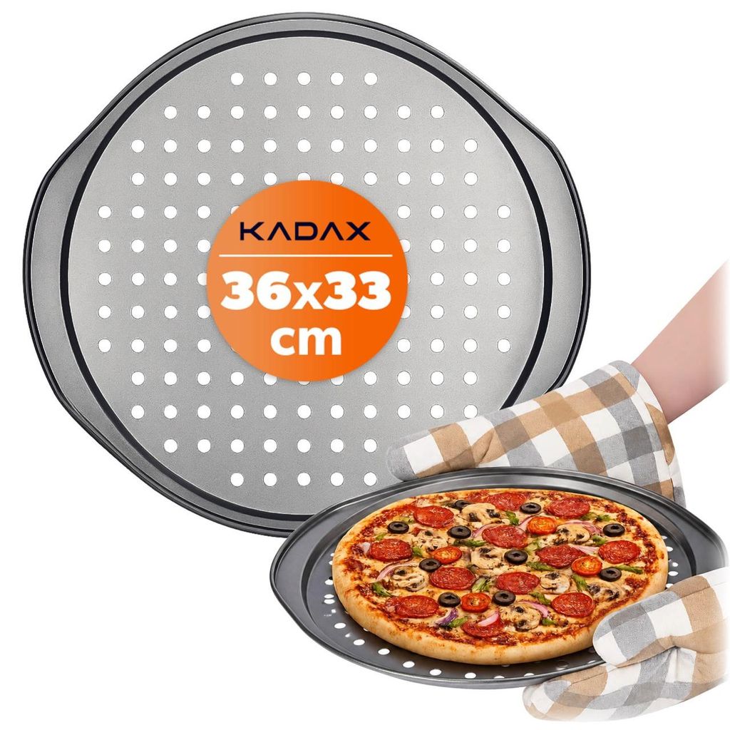 KADAX Pizzaform aus Antihaftschicht, Pizzablech mit komfortablen Griffen, Backblech